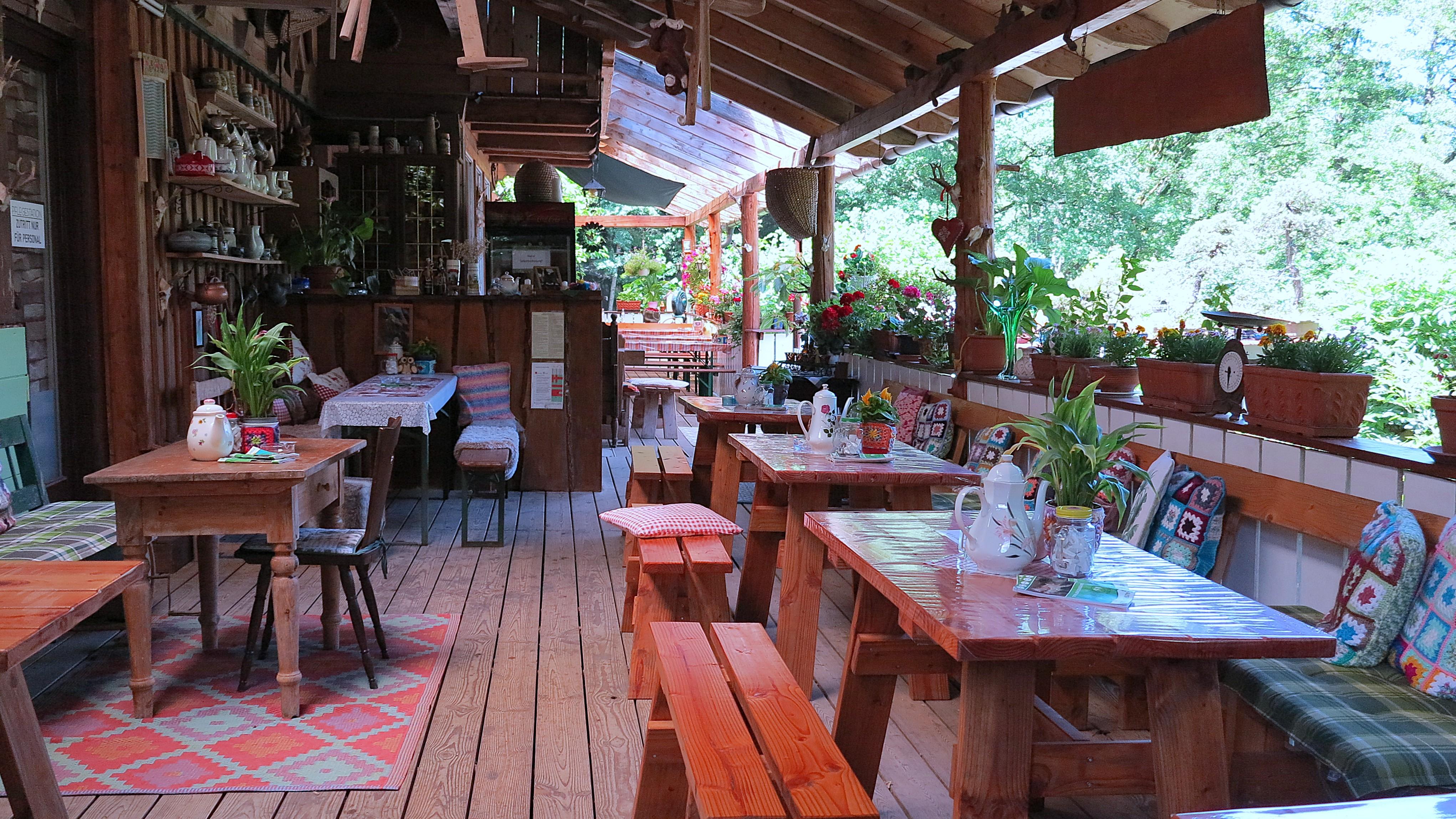 Gemütliches Waldcafe im Greifvogelpark.