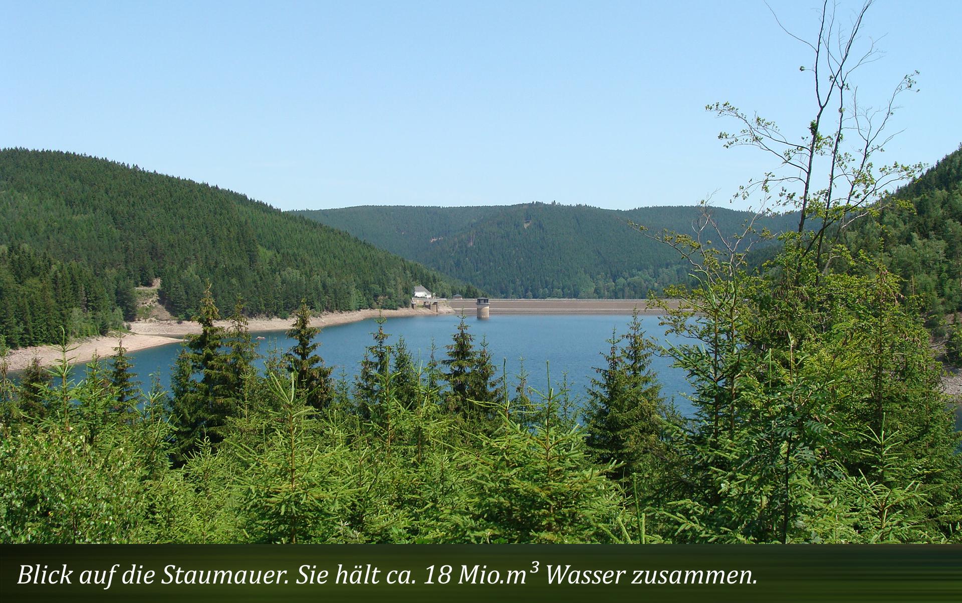 Blick auf die Staumauer. Sie hält ca. 18 Mio.m³ Wasser zusammen.