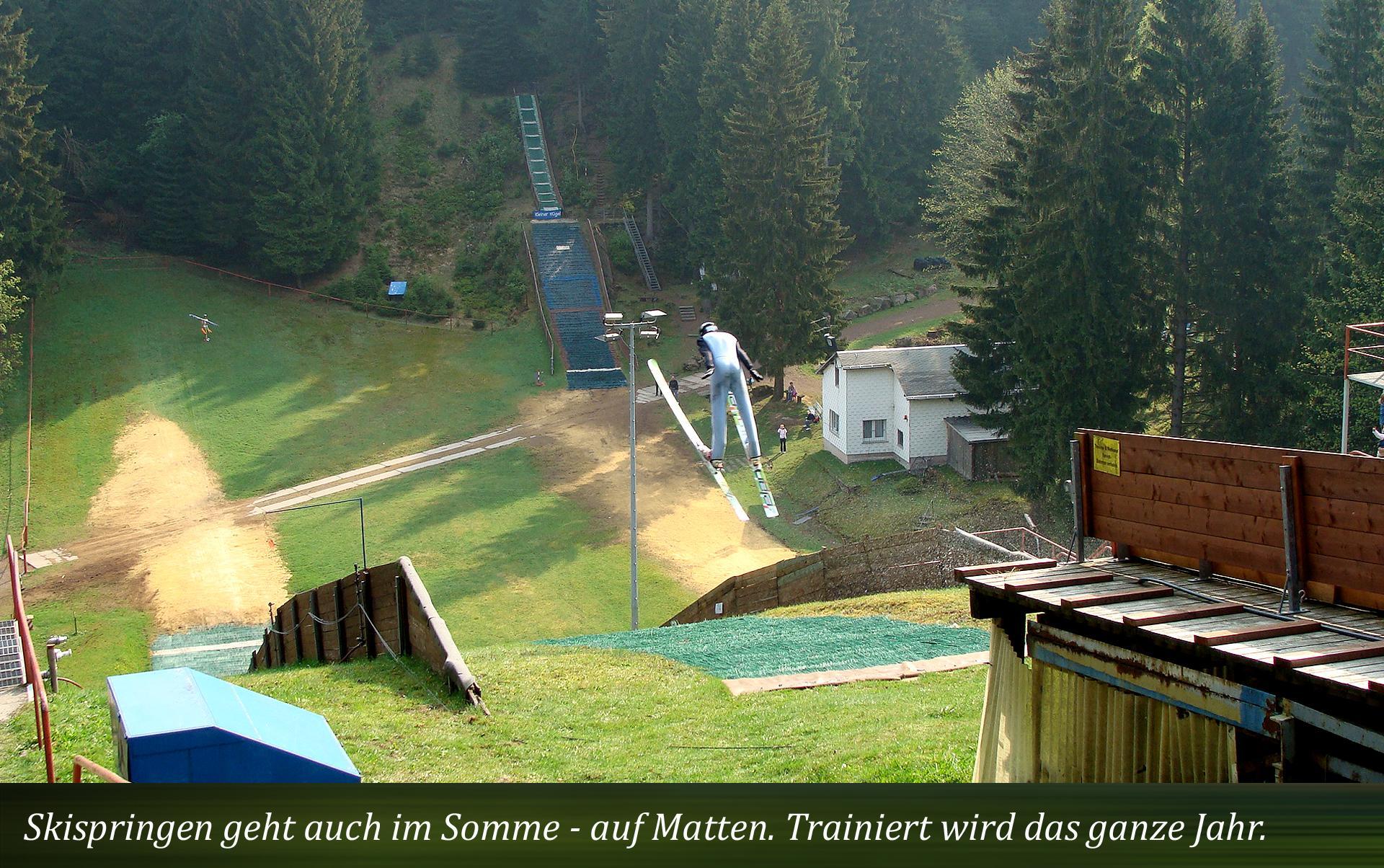 Skispringen geht auch im Somme - auf Matten. Trainiert wird das ganze Jahr.